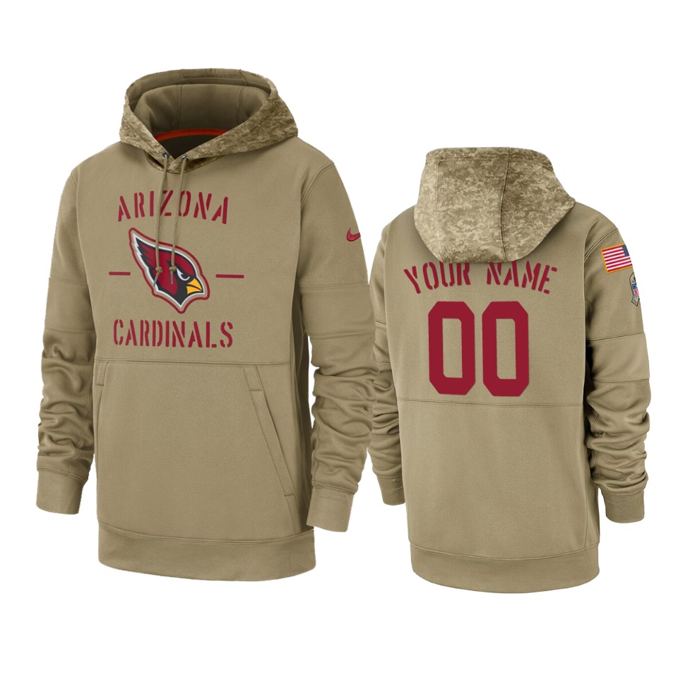 Men's Arizona Cardinals Customized Tan 2019 Salute To Service Sideline Therma Pullover Hoodie